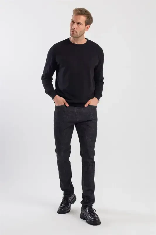 Qora Slimfit paxtadan yasalgan, jingalak jinsi shim - 3