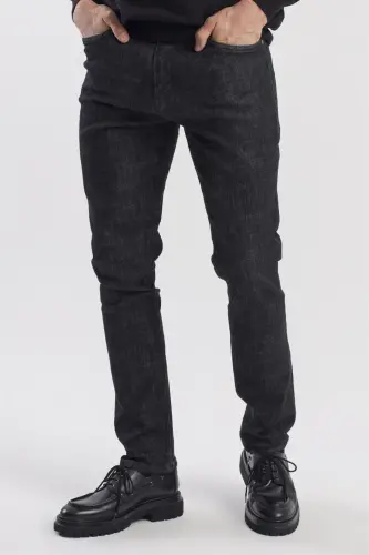 Qora Slimfit Paxtali Yuvilgan Jinsi Shim - 3