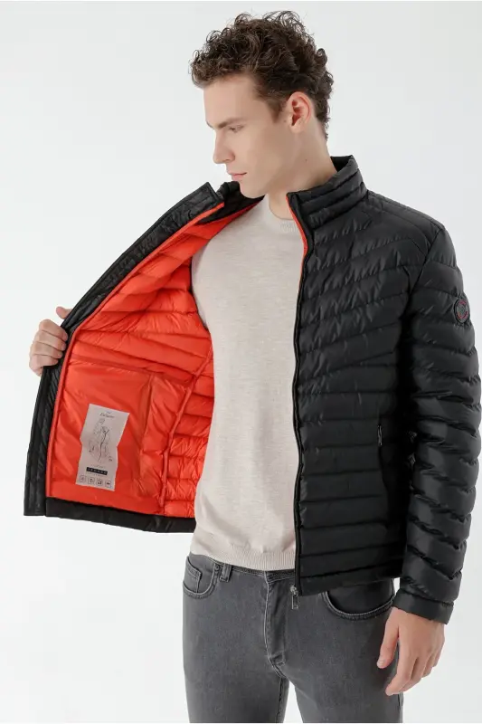 Qora Suv o'tkazmaydigan Shamol o'tkazmaydigan Dynamic Fit Qulay Kesimli Shishirilgan Kurtka-Qora - 5