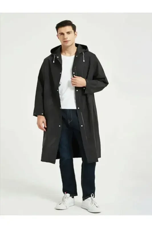 Qora suvga chidamli shamol o'tkazmaydigan yomg'ir paltosi - İMEXTECH