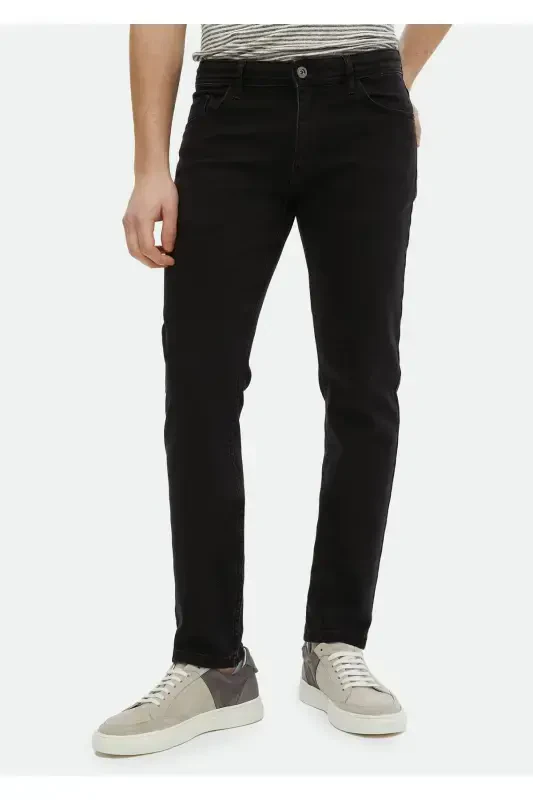 Qora tek rangli yupqa o‘rindiqli denim paxta aralashmalari shimidan - 2