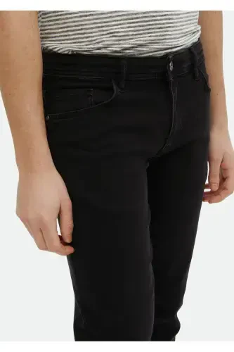 Qora tek rangli yupqa o‘rindiqli denim paxta aralashmalari shimidan - 3