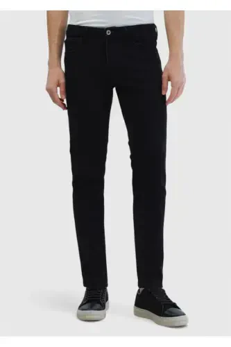 Qora tekis slim fit denim paxta aralash shim - RAMSEY (1)