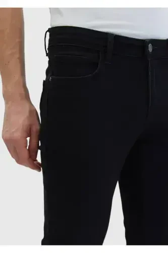 Qora tekis slim fit denim paxta aralash shim - 3