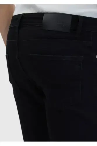 Qora tekis slim fit denim paxta aralash shim - 4