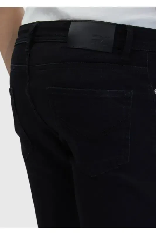 Qora tekis slim fit denim paxta aralash shim - 4