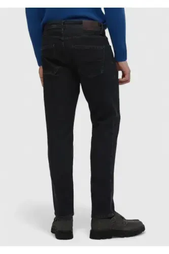 Qora tekis slim fit denim paxta aralash shim - 5