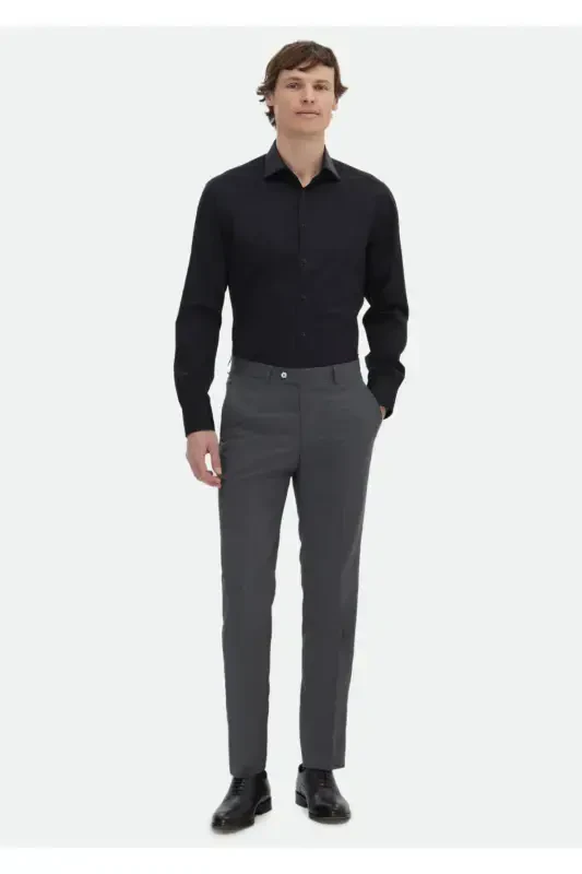 Qora tekis slim fit to'qima klassik 100% paxta ko'ylak - 2