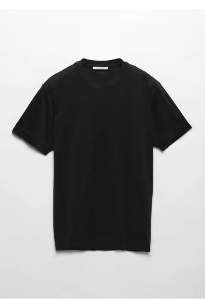 Qora tekis velosiped yoqali paxta aralash futbolka - 5