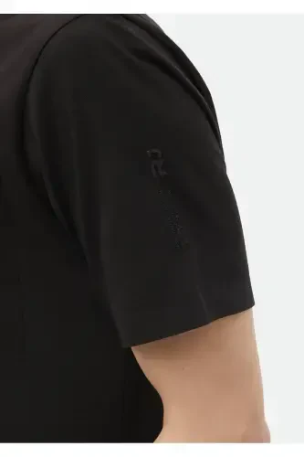 Qora tekis velosiped yoqasi 100% paxta futbolka - 3