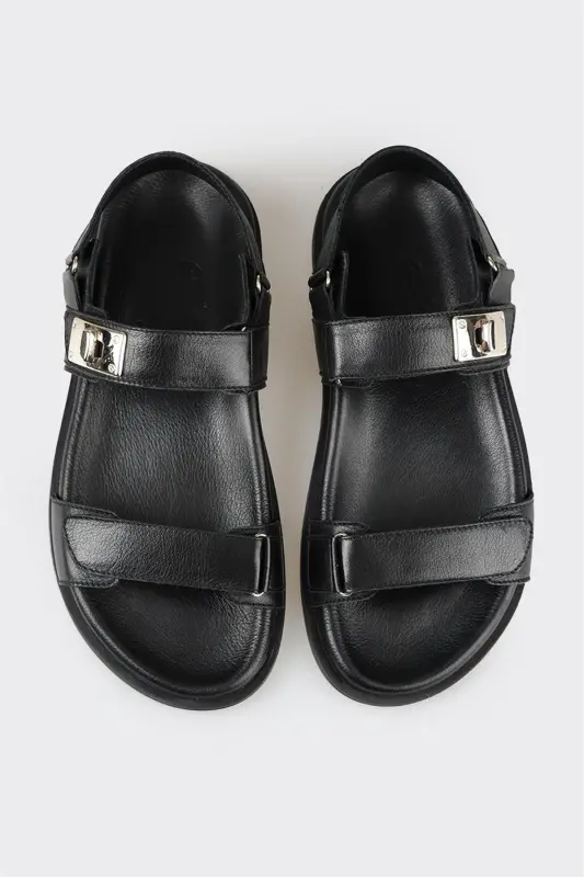 Qora teri ayol sport sandaletlari - 4
