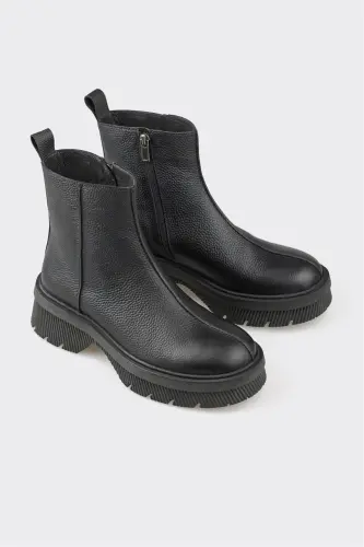 Qora Teri Ayollar Kundalik Botinkasi-Qora - ELLE SHOES (1)