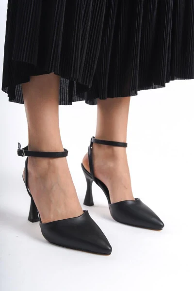 Qora Teri Ayollar Uchun Yuqori To'piqli Oyoq Kiyimlari Uchli Burunli Qavsli - 4