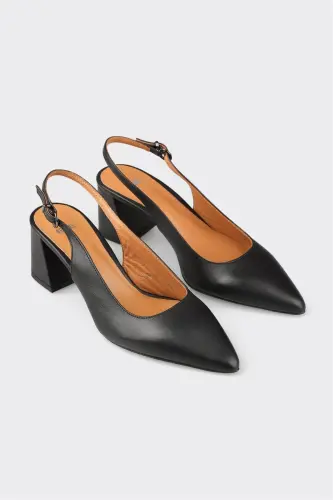 Qora teri ayollik poshnali poyabzal - ELLE SHOES (1)