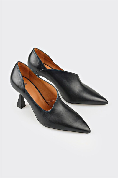 Qora teri ayollik poshnali poyabzal - ELLE SHOES (1)