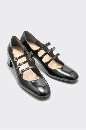 Qora teri ayollik poshnali poyabzal - ELLE SHOES (1)