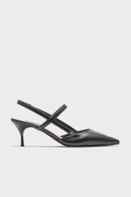 Qora teri ayollik poshnali poyabzal - ELLE SHOES
