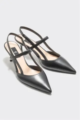 Qora teri ayollik poshnali poyabzal - ELLE SHOES (1)