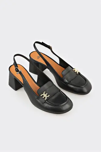 Qora teri ayollik poshnali poyabzali - ELLE SHOES (1)