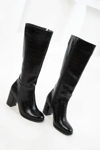 Qora timsoh terisi ayollar uchun botinkalar - 6