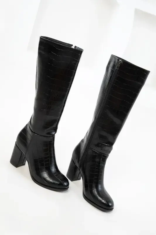 Qora timsoh terisi ayollar uchun botinkalar - 6