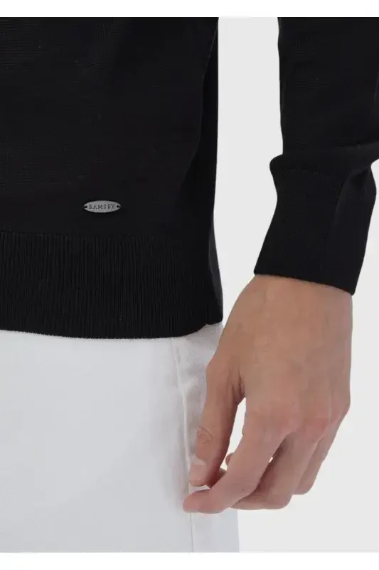 Qora to'la baliqchi yoqa tekis to'qima jun aralash triko - 5