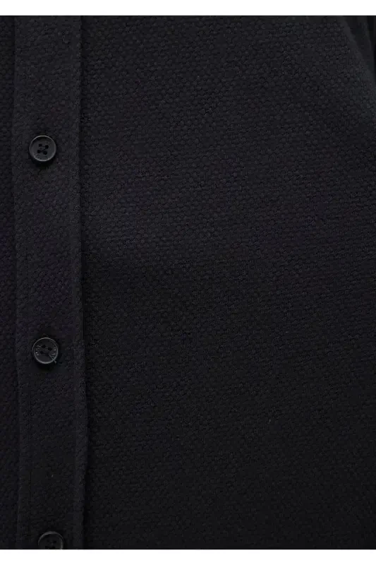 Qora to'qilgan Slim Fit ko'ylak / Tor kesim 0211107-900 - 6