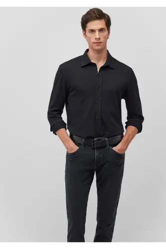 Qora to'qilgan Slim Fit ko'ylak / Tor kesim 0211107-900 - 1