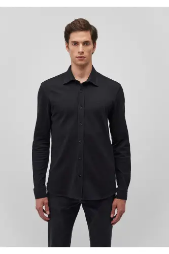 Qora to'qilgan Slim Fit ko'ylak / Tor kesim 0211107-900 - 3