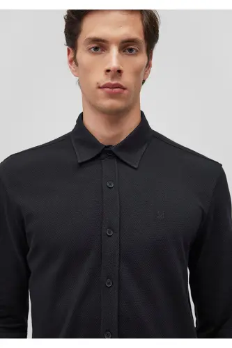 Qora to'qilgan Slim Fit ko'ylak / Tor kesim 0211107-900 - 5