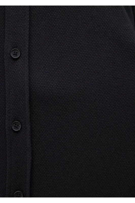 Qora to'qilgan Slim Fit ko'ylak / Tor kesim 0211107-900 - 6