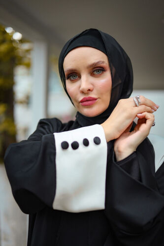 Qora va oq rangdagi feraja abaya - HARİKA WEAR