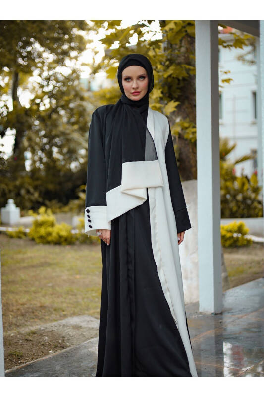 Qora va oq rangdagi feraja abaya - 3