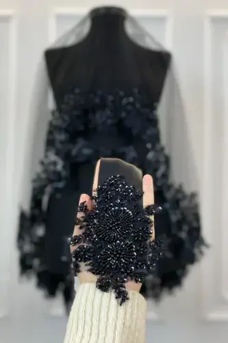 Qora Vip kelinlik fati to'plami, Xina fati o'rami to'plami - Qora - 3