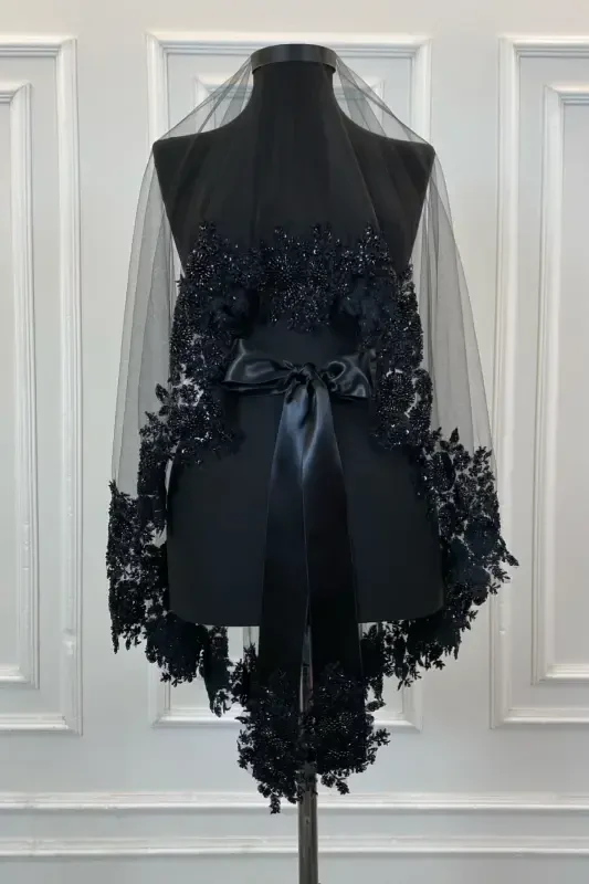 Qora Vip kelinlik fati to'plami, Xina fati o'rami to'plami - Qora - 6