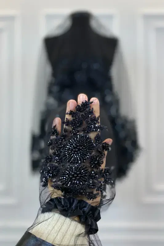 Qora Vip kelinlik fati to'plami, Xina fati o'rami to'plami - Qora - 8