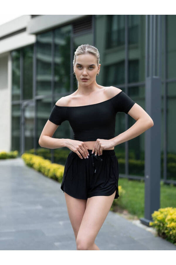 Qora yelka ochiq qisqa yengli sport futbolkasi (sport brasi) - 5