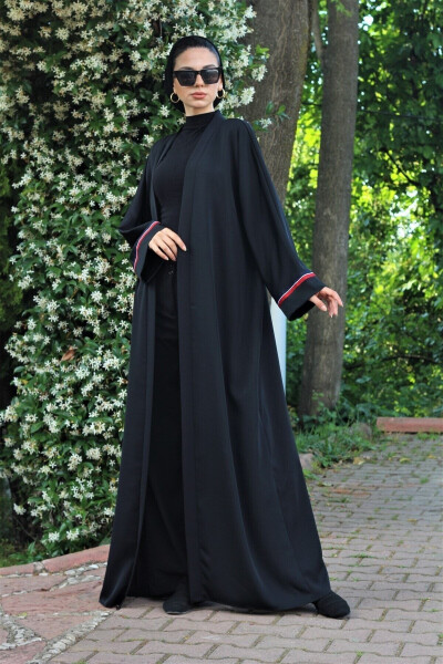 Qora Yengli Tafsilotli Yozgi Abaya Ferace - GABRA