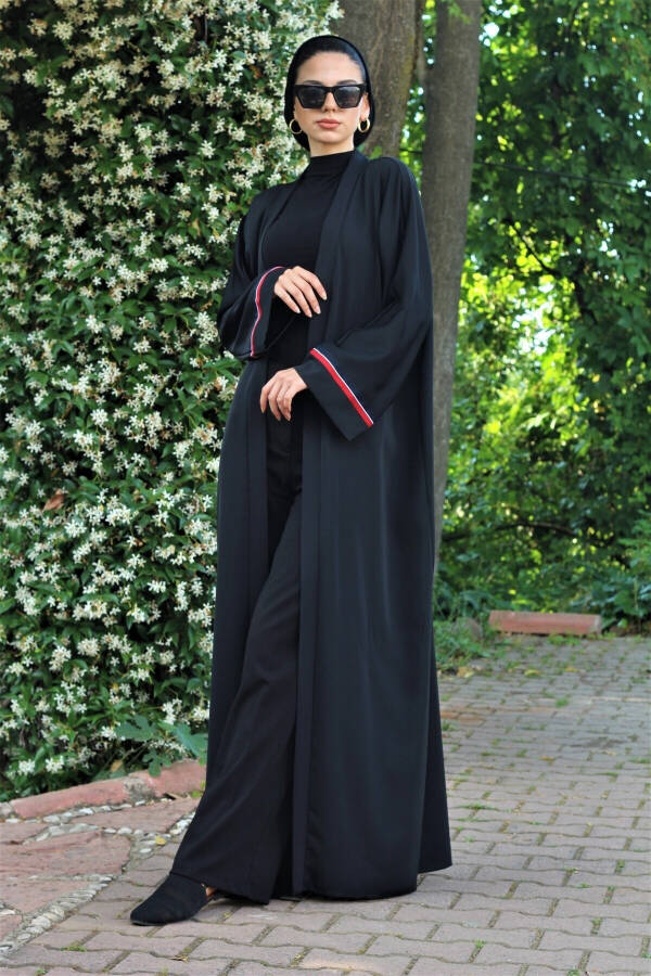 Qora Yengli Tafsilotli Yozgi Abaya Ferace - 5