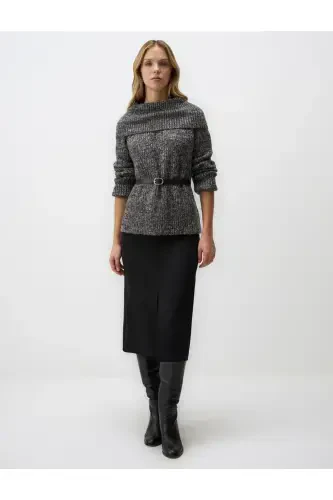 Qora yirtmaçli tor kesimli baland belli midi yubka - 1