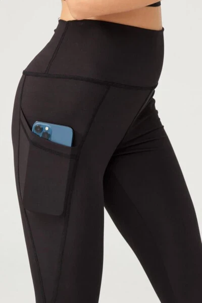 Qora yuqori bel ikki cho'ntakli keng oyoqli ayollar uchun leggins - 4