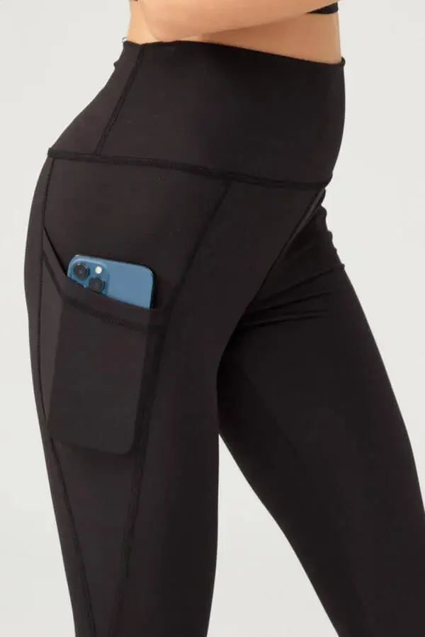 Qora yuqori bel ikki cho'ntakli keng oyoqli ayollar uchun leggins - 4