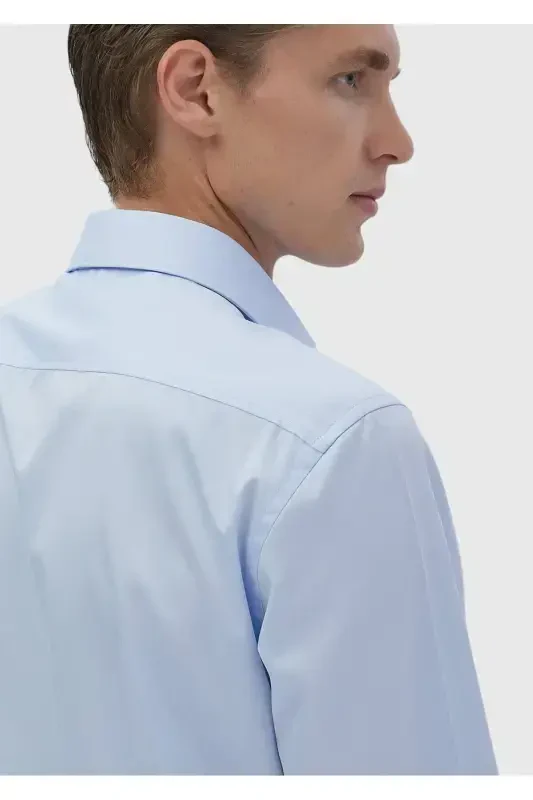 Qorong'i ko'k tekis regular fit to'qima klassik 100% paxta ko'ylak - 5