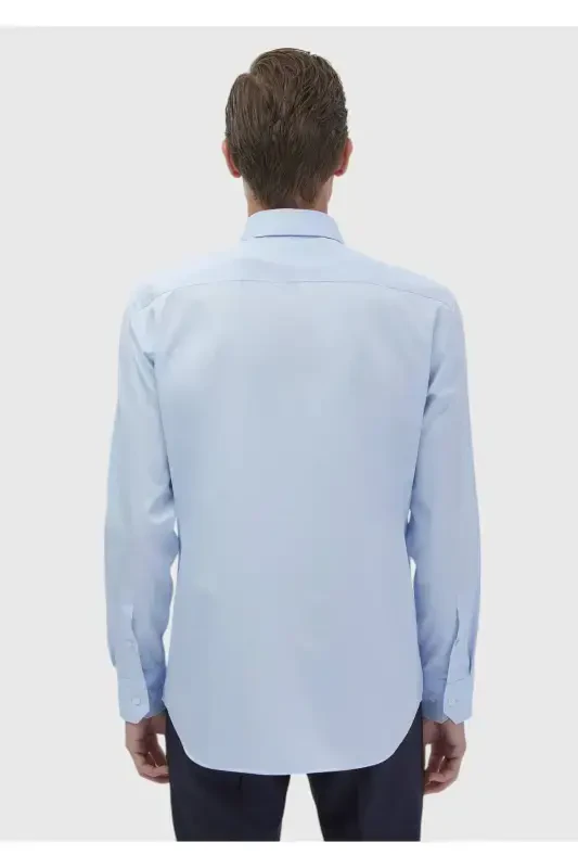 Qorong'i ko'k tekis regular fit to'qima klassik 100% paxta ko'ylak - 6