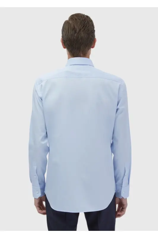 Qorong'i ko'k tekis regular fit to'qima klassik 100% paxta ko'ylak - 6