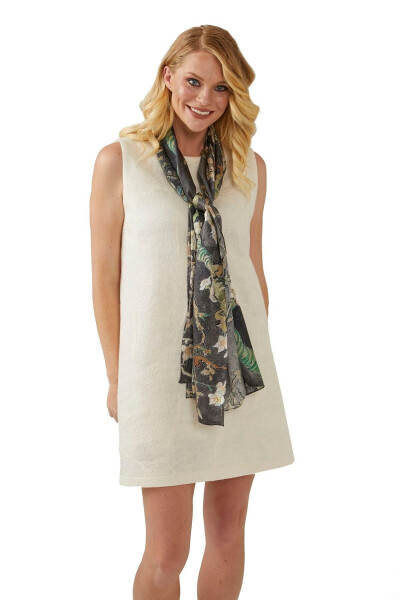 Qorong'i kulrang Van Gog Bodom gullari 50x170 Atlas ipak sharfi - DERIDERIM (1)