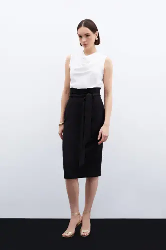 Qoʻshaloqli qalam yubka - Qora-QORA - SATEEN (1)