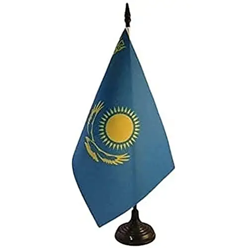 Qozog'iston Stol Bayrog'i 5'' x 8'' - Qozog'iston Stol Bayrog'i 21 x 14 sm - Qora Plastik Tayog'i va Tag'i - AZ FLAG - AZ FLAG (1)