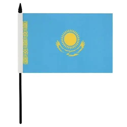 Qozog'iston Stol Bayrog'i 5'' x 8'' - Qozog'iston Stol Bayrog'i 21 x 14 sm - Qora Plastik Tayog'i va Tag'i - AZ FLAG 
