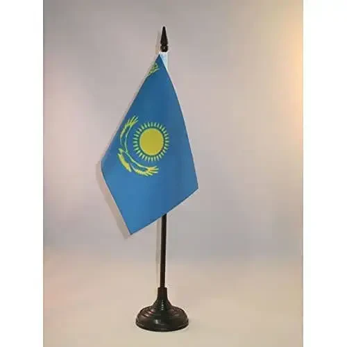 Qozog'iston Stolda Bayrog'i 4'' x 6'' - Qozog'iston Stolda Bayrog'i 15 x 10 sm - Qora Plastik tayoq va taglik - AZ FLAG 